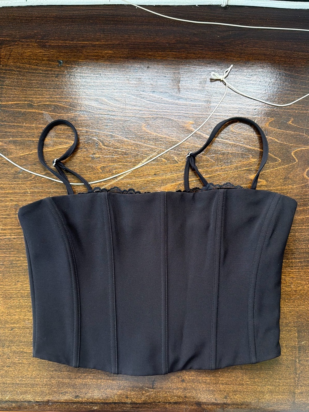 White Fox Black Corset-Style Camisole Top with Adjustable Straps
